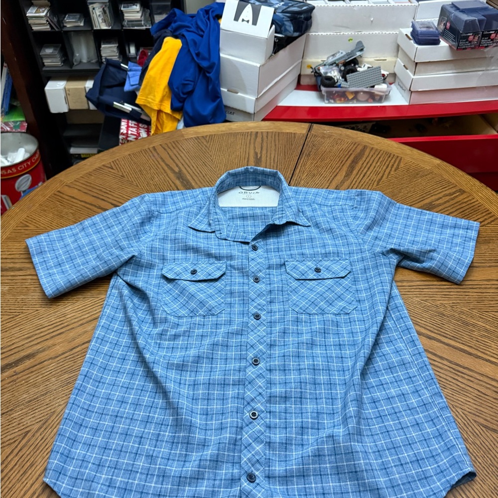 Orvis Blue Plaid Performance Button Down Men's Sh… - image 1